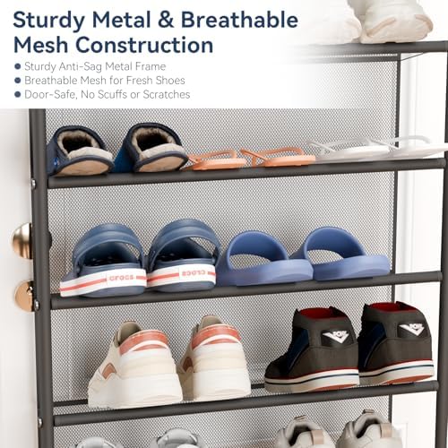 Whitmor 36 Pair Over The Door Shoe Organizer, 12 Tier Hanging Shoe Organizer, Heavy Duty Metal & Mesh Shoe Holder, Hanging Shoe Rack for Closet Organizer, 74" L x 21.7" W x 7.5" H, Matt Gunmetal - Image 5