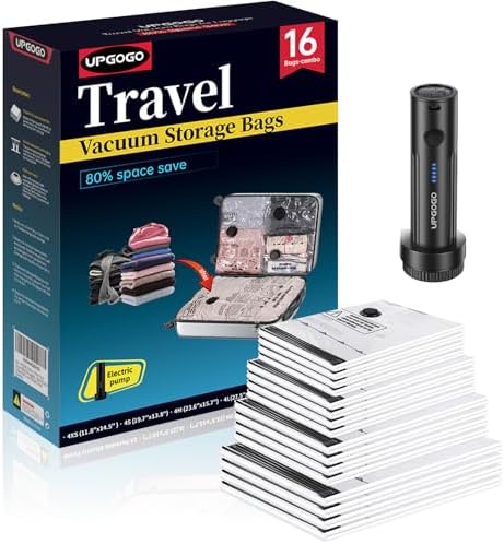 UPGOGO Travel Vacuum Bags for Luggage with Portable Electric Pump,Vacuum Seal Bags for Clothing,Packing Cubes Compression,Cruise Ship and Travel Essentials(Combo 16 Pack) by UPGOGO