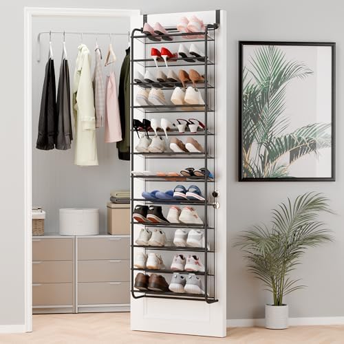 Whitmor 36 Pair Over The Door Shoe Organizer, 12 Tier Hanging Shoe Organizer, Heavy Duty Metal & Mesh Shoe Holder, Hanging Shoe Rack for Closet Organizer, 74" L x 21.7" W x 7.5" H, Matt Gunmetal by Whitmor