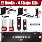 66" Garage Tool Organizer Wall Mount,20 PCS Wall Mounted Garden Tool Storage Rack Carries 720lbs, 4-Panel Steel Tool Hanger System for Shovels Rakes Brooms – Fits 16" Wall Studs - Image 3