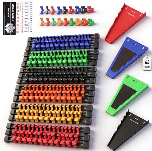 22-Piece Socket Organizer & Magnetic Wrench Organizer Set, 1/4", 3/8", 1/2" Drive Socket Holder, Total 64 Slots Metric & SAE Magnetic Wrench Holder (Socket, Wrenches not Included) by SWANLAKETOOLS