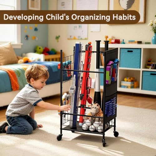 Mefirt Toy Gun Rack with Wheel, Heavy-Duty Steel Organizer for Nerf Blaster - Image 3