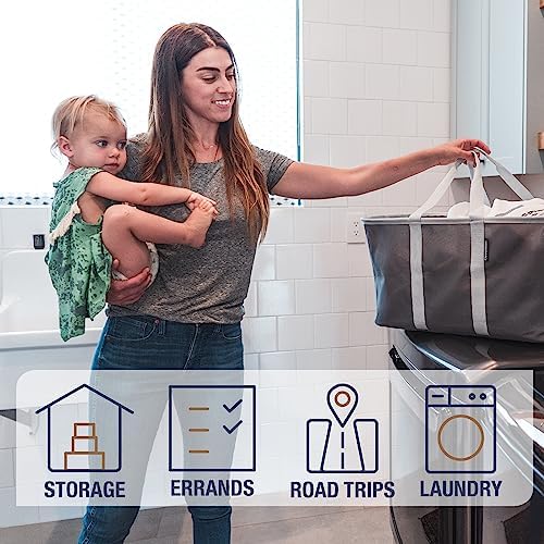 CleverMade Collapsible Laundry Tote, 50L Carry-All Tote, 2 Pack, Denim - Image 3