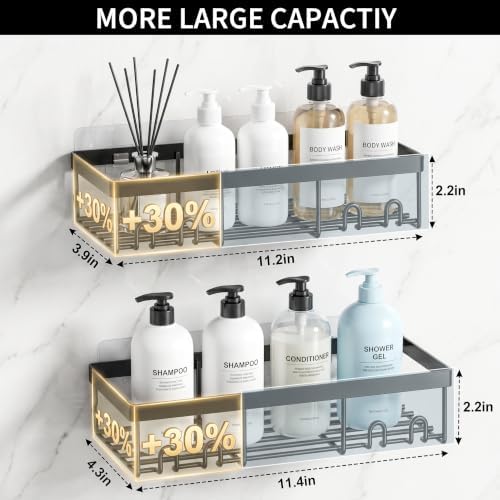 Moforoco Shower Caddy Shelf Organizer Rack, Self Adhesive Black Bathroom Shelves Basket, Home Farmhouse Wall Inside Organization and Storage Decor Rv Accessories, First Camper Apartment Essentials - Image 2