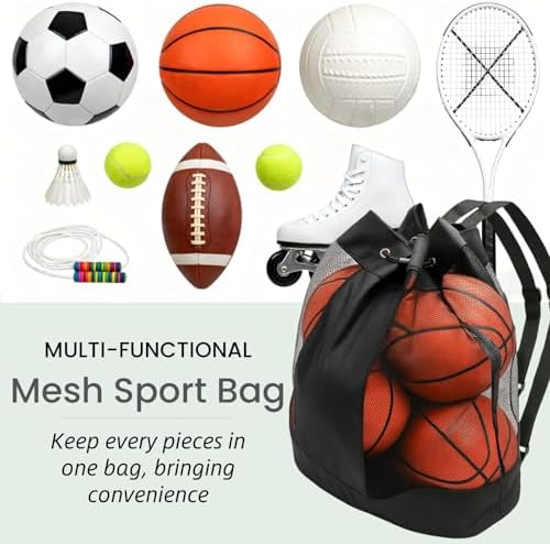 Large Ball Bag, Mesh Sport Bag Adjustable Double Strap - Image 3