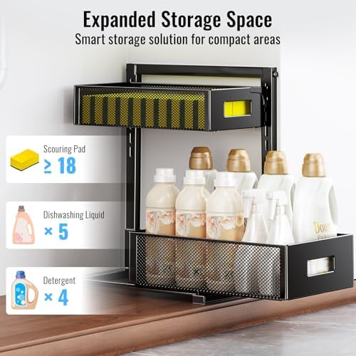 TISTAYA Under Sink Organizer, Silk-Smooth Metal Sliding Drawer Organizers and Storage Rack, Pull Out Cabinet Shelf for Kitchen, Bathroom, Pantry, Cabinet, Closet - Image 6