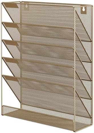EasyPAG 5 Tier Wall File Holder, Mesh Hanging Folder Organizer with Classify Label, Versatile Desk File Holder, Vertical Wall Mounted Mail Organizer for Office Home Cubicle, Gold - Image 2
