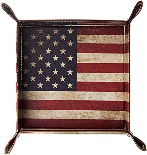 Valet Tray Desktop Storage Organizer, Vegan Leather Catchall Bedside Vanity Tray Nightstand Caddy Holder for Remote Controller, Watch, Keys, Phone, Wallet, Sunglasses, Jewelry - Flag by siduater