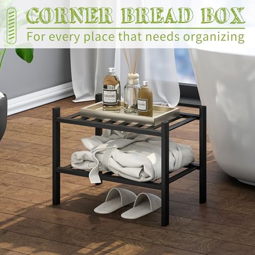 BMOSU 2-Tier Bamboo Small Shoe Rack Premium Stackable Shoe Shelf Storage Organizer for Hallway Closet Living Room Entryway Organizer (Black Bamboo) - Image 4