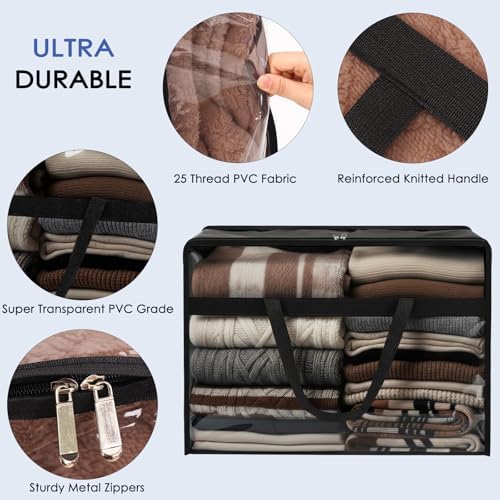 Blanket Storage Bags 4 Pack 60L Clothes Comforter Bedding Container Black - Image 3