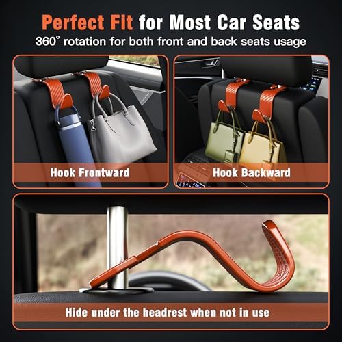 4-Pack Car Headrest Hooks Holds 55lbs Seat Storage Organizer for Bags - Image 4