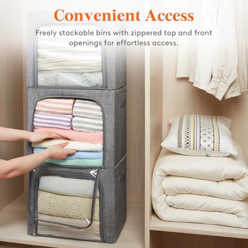 Lifewit 3 Pack Clothes Storage Bins with Metal Frame, Stackable Storage Box - Image 5
