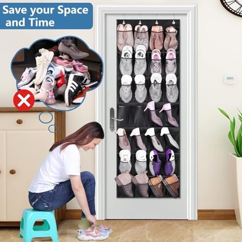 MISSLO 28 Large Pockets Hanging Shoe Organizer Over The Door Shoe Rack for Closet Door Storage Mesh Shoe Holder Hanger for Men, Black - Image 5