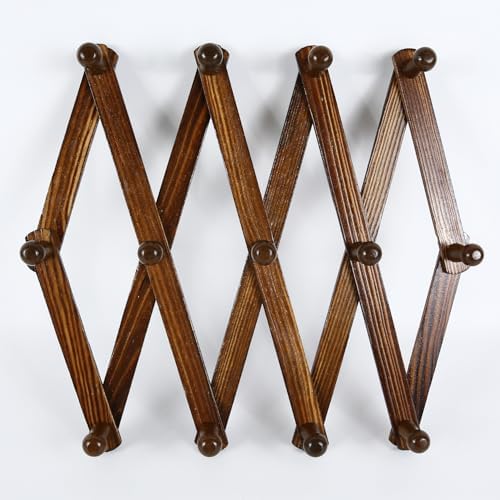 AMAPON Accordion Wall Hanger Expandable Coat Hat Rack 13Peg (Walnut) 2 Pack - Image 7