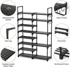 ROJASOP Shoe Rack Organizer, 8-Tier Metal Shoe Rack for Closet Entryway Garage, 26-32 Pairs Tall Shoe Boot Storage Shelf with 15 Hooks, Stackable Large Shoe Stand - Image 5