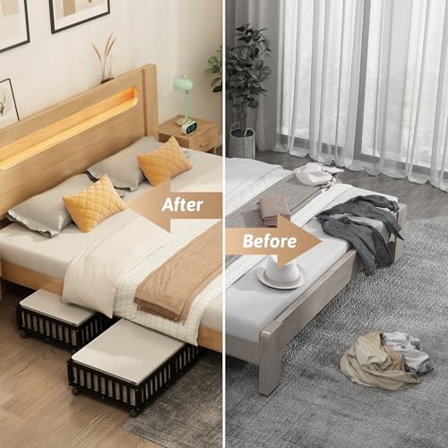 MHXW SXPN 2 Pack Bamboo Under Bed Storage Containers with Wheels, Black | Underbed Drawer Storage with Bag, Wood Rolling Underbed Organizer for Shoes, Sheets Clothes Blanket Comforter, Under Crib Toy - Image 5