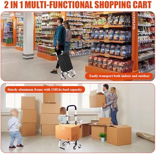 2 in 1 Shopping Cart for Groceries, Foldable Shopping Cart with 6 Wheels - Image 5
