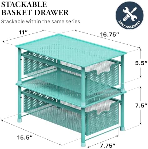 Simple Houseware Stackable Cabinet Basket Drawer Organizer, Turquoise - Image 2