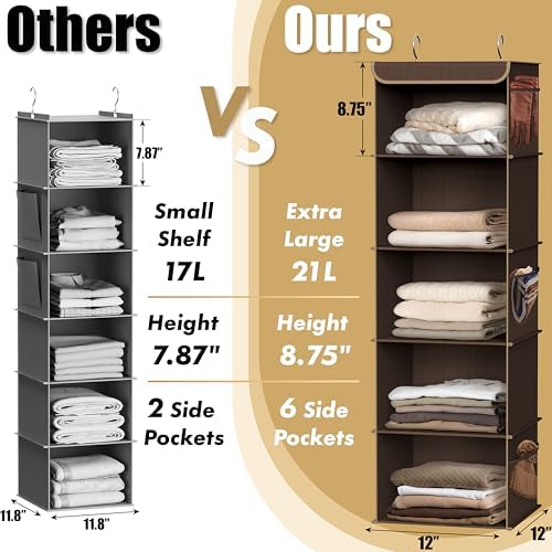 Simple Houseware 5 Shelf Hanging Closet Organizer, Brown | 360° Rotating Dual Hooks, Top Support Metal Frame, 6 Side Mesh Pockets - Image 4