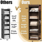 Simple Houseware 5 Shelf Hanging Closet Organizer, Brown | 360° Rotating Dual Hooks, Top Support Metal Frame, 6 Side Mesh Pockets - Image 4