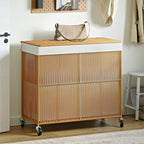 WOWLIVE Laundry Basket 3 Section, Handwoven Laundry Hamper with Wheels - Image 3