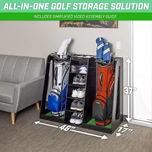GoSports Premium Wooden Golf Bag Organizer and Storage Rack - Black, White or Brown Finish - Holds 2 Golf Bags - Image 5