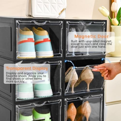 Clemate Upgraded X-Large Shoe Storage Box,12 Pack,Shoe Box Clear Plastic Stackable,Drop Front Shoe Box with Clear Door,Shoe Organizer Containers For Sneaker Display,Fit up to US Size12, Black - Image 5