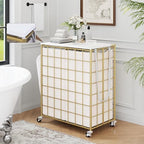 Laundry Basket with Wheels, Heavy Duty Laundry Sorter 2 Sections, 120L (32Gal.) Large Capacity Hamper with Wood Lid, 360 Rolling Wheels, Extra Side Pocket, Leather Pull Handle, Golden+Beige - Image 7
