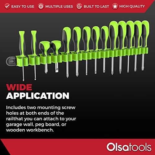 Olsa Tools Premium Wall-Mount Screwdriver Organizer - Black Nylon with Neon Green Clips - Holds 14 Screwdrivers - Part: 1031 - Image 6