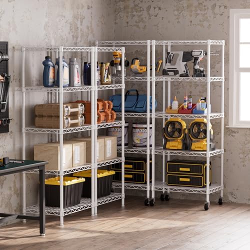 SINGAYE 5 Small Wire Shelves Kitchen Pantry Close Home Organizers and Storage Bathroom Shelf Laundry Room Organization Adjustable Book Metal Garage Shelving Unit - Image 7