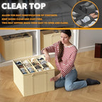 SpaceAid Shoe Organizer for Closet, 2 Pack Foldable Shoe Storage Containers Baskets Boxes Bins w/Adjustable Dividers, Fits 16-32 Pairs, Beige - Image 4