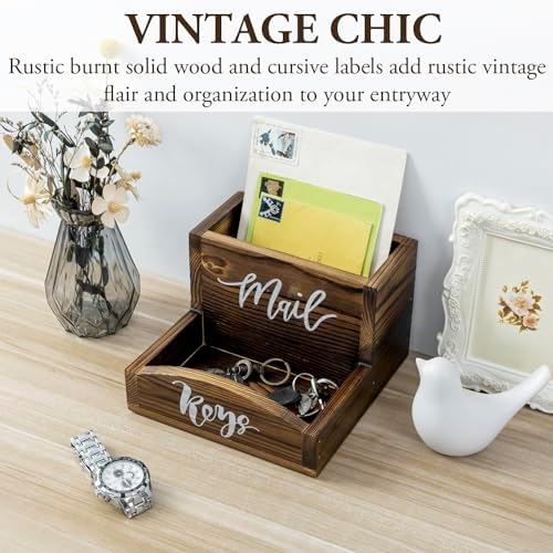 MyGift Burnt Wood Entryway Mail Organizer with Key Storage Tray - Image 2