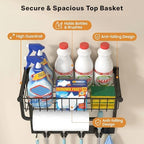 Broom Holder Wall Mount with Paper Towel Holder& Removable Anti-fall Basket - Image 2