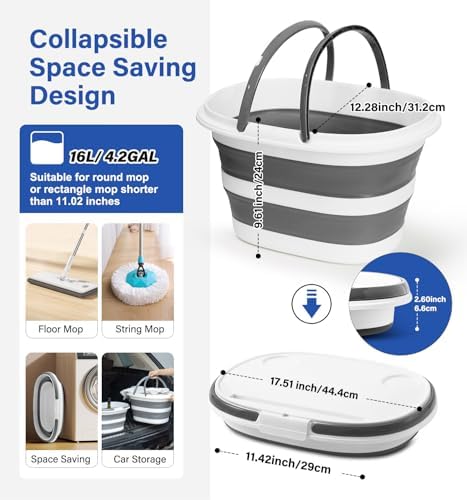 Collapsible Bucket, Upgraded 16L (4.2 Gallon) Collapsible Mop Bucket with Multi-Functional Lid, Foldable Portable Bucket Camping Beach Sand Pool Boat Fishing-Water Pot Pail-Space Saving Square - Image 2