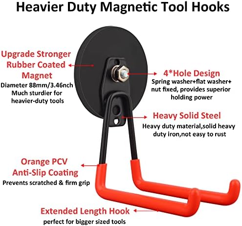 ULIBERMAGNET Magnetic Hooks,Heavy Duty Magnet Hook,Large Manget with Hooks for Hose,Jig Saw,Circular Saw,Workshop Organization,2 Pack Tool Hooks for Hammer Drill,Garden Tool(3.46inch/Orange) - Image 2