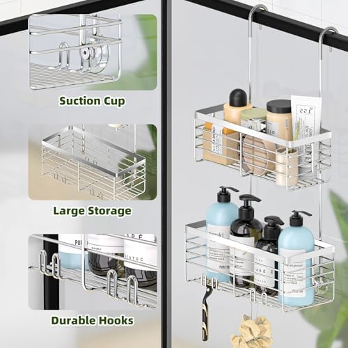 YUOROS 2 Tier Shower Caddy Hanging Over the Door (Silver) - Image 3
