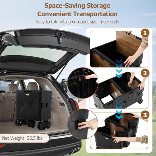 Goplus Large Foldable Utility Cart w/ 2-Tier Storage Crates, 5 Rotate Wheels, Metal Telescoping Handle, Portable Rolling Trolley Collapsible Cart for Grocery Shopping Camping & Travel - Image 5