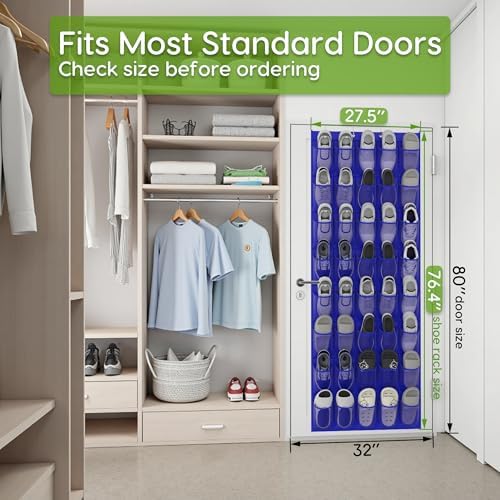 Over the Door Shoe Organizer with 40 Large Breathable Mesh Pockets, Space Saving Shoe Holder, Hanging Shoe Rack for Entryway Bedroom Closet Storage (Navy Blue, 40 Pockets) - Image 4