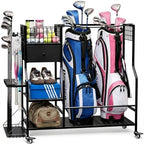 Faesun Golf Bag Organizer for Garage, Golf Bag Storage Rack with 6 Club Slots, Golf Club Organizer with Fabric Drawer & Wheels, Golf Storage Organizer Holds 2 Bags, Golf Rack Storage System by Faesun