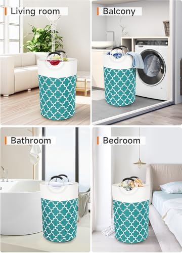 Large Laundry Basket, 75L Tall Collapsible Hamper with Handles, Green - Image 7