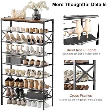 8 Tier Metal Shoe Rack with Wood Top, 24-32 Pairs - Image 6