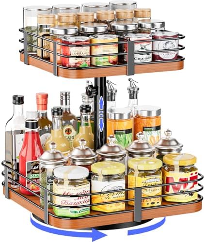 12 Inch Square Lazy Susan Organizer, 2 Tier Adjustable Wood Rack by Unknown