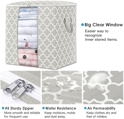 Storage Bags 4 Pack 100L Clothes Organization and Storage Containers | Large Blanket for Comforters,Bedding, Foldable Organizer with Reinforced Handle, Clear Window, Sturdy Zippers - Image 2