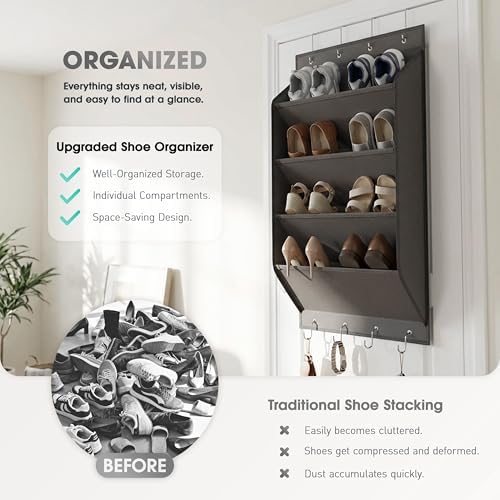 WVM Over The Door Shoe Organizer with Large Deep Pockets, Hanging Closet Shoe Rack for Large Shoes, Boots, Multifunctional Entryway Door Hanger with Hooks - Image 4