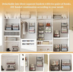 Yuyetuyo 5 Tier Closet Hanging Organizer and Storage Separable Hanging Closet Shelves with 4 Hooks 2 Adjustable Dividers, Wire Storage Basket Bins for Clothing Sweaters Socks Dolls Handbags, Foldable - Image 6