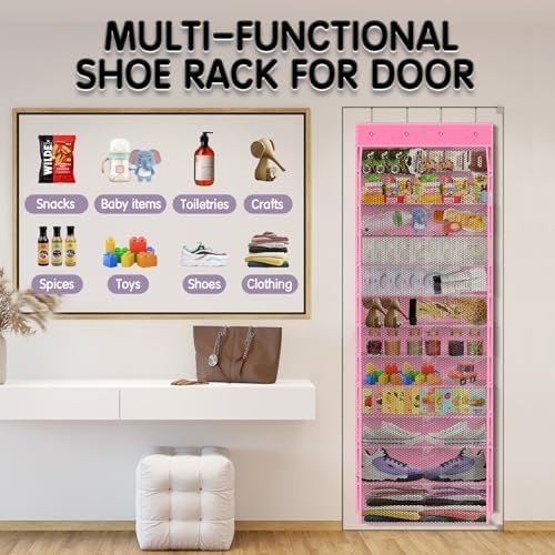 Kotkn Over The Door Shoe Organizer with 12 Large Breathable Pockets - Durable Hanging Storage for the Entire Family's Shoes (Pink) - Image 7