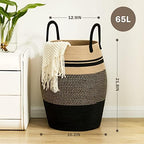 Large Laundry Hamper Basket 65L Woven Blanket Basket, Brown & Black - Image 5