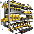 MOOMSINE Large Power Tool Organizer Wall Mount with Charging Station for Garage, 400lbs Metal Storage Rack with 8 Cordless Drill Holder, 4 Tier Heavy Duty Battery Tool Shelf with 5 Outlet Power Strip by MOOMSINE