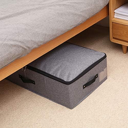 AMJ 29.5"*15"*7", Rigid Under Bed Garment Storage Bins, Folding & Washable, Soft Zip Lid, Black Gray - Image 6