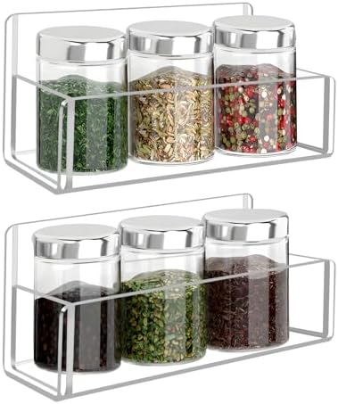 Acrylic Spice Rack Wall Mount-6 Inch, Clear Spice Shelf Storage Holder, 2 Pack Hanging Seasoning Rack Organizer for Cabinet Door, Cupboard or Wall Kitchen (Adhesive or Screw) by Douildhaiy